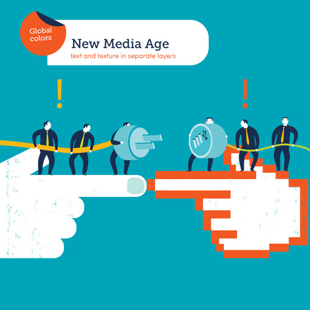 Hands in the pointed position with businessmen plug and usb cable. Vector illustration Eps10 file. Global colors. Text and Texture in separate layers.のイラスト素材