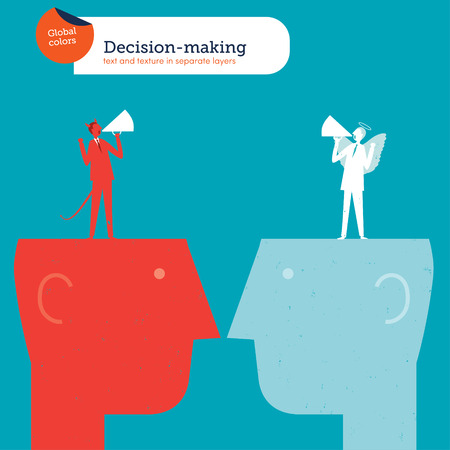 Demon and angel coaches on heads. のイラスト素材