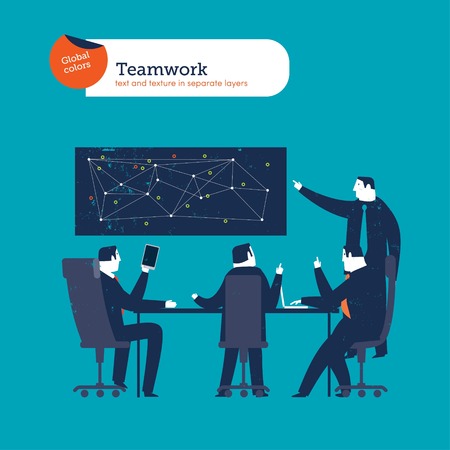 Businesspeople meeting and chart. Vector illustration file. Global colors. Text and Texture in separate layers.のイラスト素材