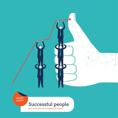 Human pyramid and chart on an I like hand. Vector illustration ile. Global colors. Text and Texture in separate layers.のイラスト素材