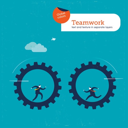 Businessmen on gears approaching one another. Vector illustration file. Global colorslayers.のイラスト素材