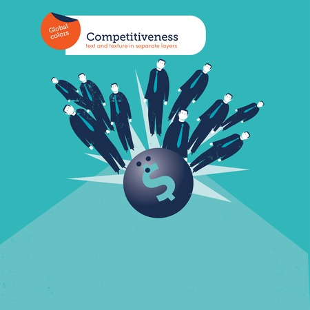 Money bowling with businessmen. Vector illustration file. Global colors. Text and Texture in separate layers.のイラスト素材