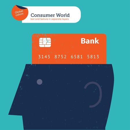 Head with credit card brain. Vector illustration file. Global colors. Text and Texture in separate layers.のイラスト素材