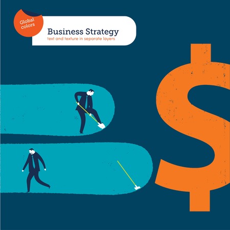 Businessmen searching for money in a tunnel one giving up. Vector illustration file. Global colors. Text and Texture in separate layers.のイラスト素材