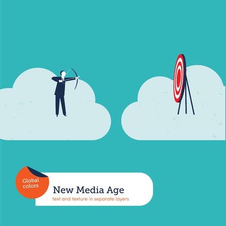 Businessman with arch and target on a cloud. Vector illustration file. Global colors. Text and Texture in separate layers.のイラスト素材