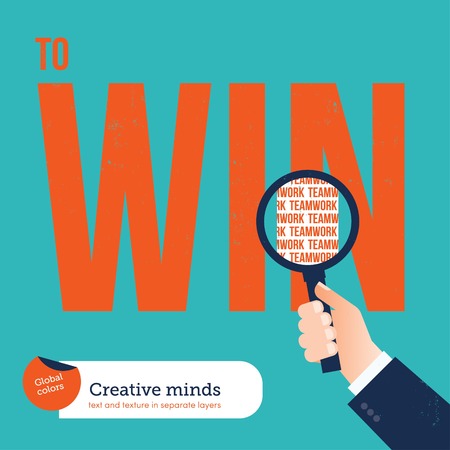 Businessman analyzing with a loupe the ingredients winning. Vector illustration Eps10 file. Global colors. Text and Texture in separate layers.のイラスト素材