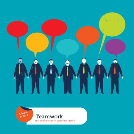 Businessmen from all nations with color speech bubbles. Vector illustration Eps10 file. Global colors. Text and Texture in separate layers.のイラスト素材
