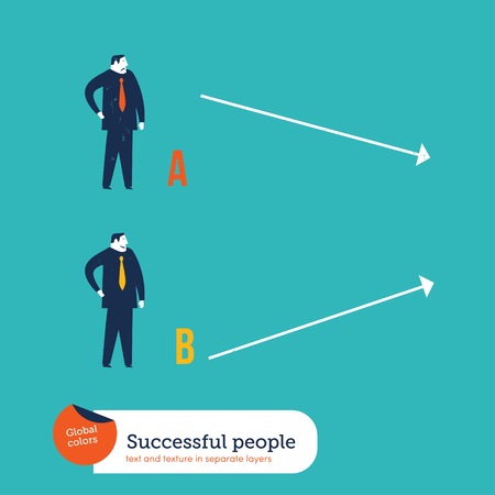 Businessmen one is positive minded the other negative minded. Vector illustration Eps10 file. Global colors. Text and Texture in separate layers.のイラスト素材