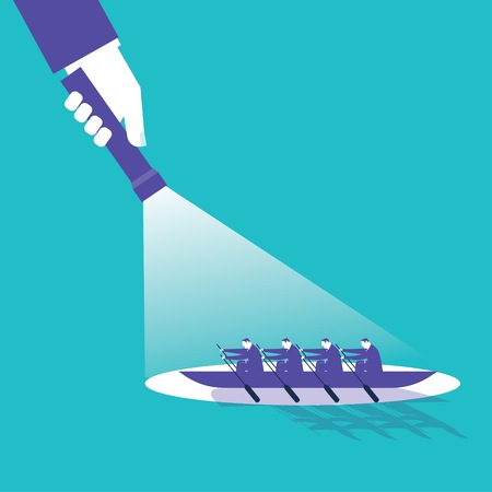 Businessmen rowing. Vector illustration Eps10 file. Global colors. Text and Texture in separate layers.のイラスト素材