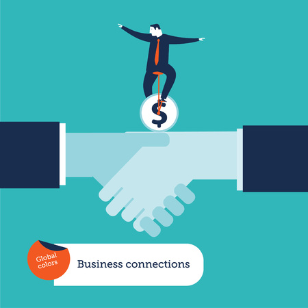 Businessman riding a money monobike on a handshakeのイラスト素材