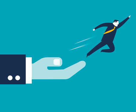 Businessman jumping from the hand of a big bossのイラスト素材