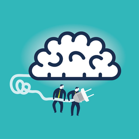 Businessmen plugging a brain. Vector illustrationのイラスト素材