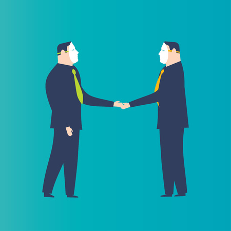 Two businessmen shaking hands with masks. Business concepts. -Vector Illustration-のイラスト素材
