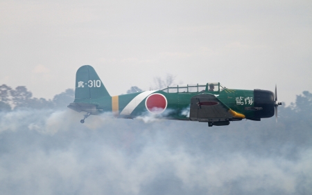 Monroe, North Carolina - November 4, 2012:  Reenactment of Japanese Attack on Pearl Harbor during Warbirds Over Monroe Air Show in Monroe, NC, on November 4, 2012.のeditorial素材