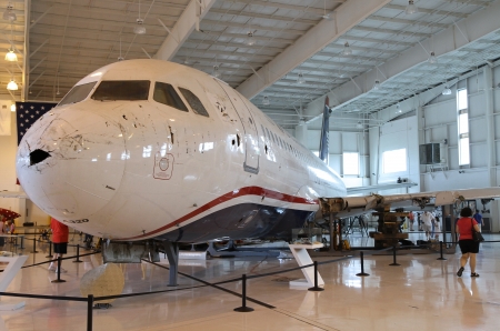 Charlotte, North Carolina - May 26, 2012:  The "Miracle on the Hudson" aircraft, Flight 1549, on display at the Carolinas Aviation Museum, Charlotte, NC, May 26, 2012. のeditorial素材