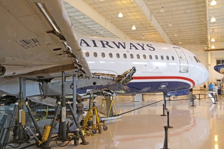 Charlotte, North Carolina - May 26, 2012:  The "Miracle on the Hudson" aircraft, Flight 1549, on display at the Carolinas Aviation Museum, Charlotte, NC, May 26, 2012. のeditorial素材