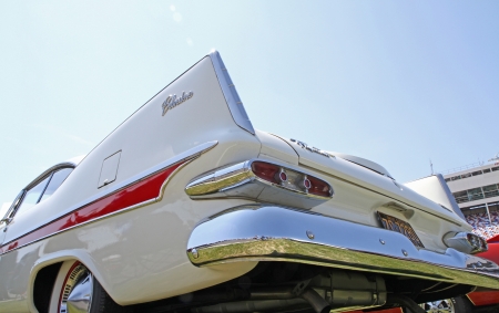 Concord, North Carolina - April 6, 2013:  A 1959 Plymouth Belevedere automobile on display at the Food Lion Auto Fair classic car show at Charlotte Motor Speedway in Concord, North Carolina.のeditorial素材