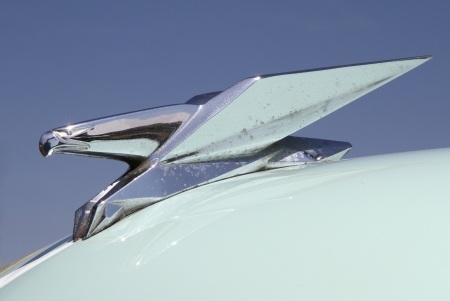 Concord, North Carolina - April 6, 2013:  Hood ornament of a 1951 Chrysler Imperial automobile on display at the Food Lion Auto Fair classic car show at Charlotte Motor Speedway in Concord, North Carolina.のeditorial素材