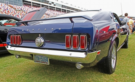 Concord, North Carolina - September 21, 2013   A 1969 Ford Mustang on display at the Charlotte Auto Fair classic car show at Charlotte Motor Speedway in Concord, North Carolinaのeditorial素材