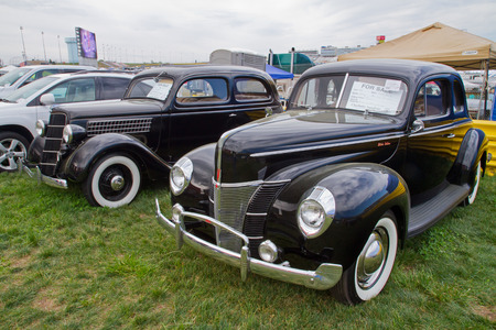 CONCORD NC - APRIL 11 2015:  Classic Ford automobiles on display at the Charlotte AutoFair classic car show held at Charlotte Motor Speedway.のeditorial素材