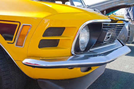 CONCORD, NC - APRIL 11, 2015:  A 1970 Ford Mustang Mach 1 automobile on display at the Charlotte AutoFair classic car show held at Charlotte Motor Speedway.のeditorial素材