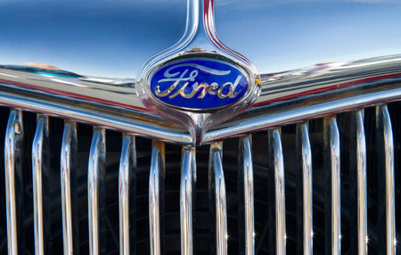 CONCORD NC - APRIL 11 2015:  Close up of a 1934 Ford automobile on display at the Charlotte AutoFair classic car show held at Charlotte Motor Speedway.のeditorial素材