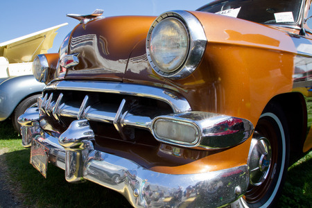 CONCORD NC - APRIL 11 2015:  A 1954 Chevrolet automobile on display at the Charlotte AutoFair classic car show held at Charlotte Motor Speedway.のeditorial素材