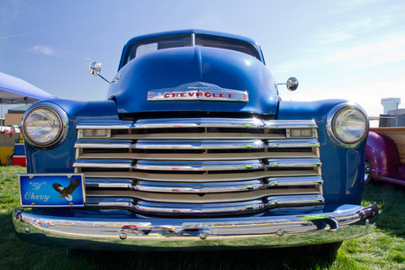 CONCORD NC - APRIL 11 2015:  A 1951 Chevy pick up truck on display at the Charlotte AutoFair classic car show held at Charlotte Motor Speedway.のeditorial素材
