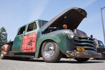 MATTHEWS, NC - September 4, 2017:  An unrestored 1948 Chevy pickup truck on display at the Matthews Auto Reunion & Motorcycle Show.のeditorial素材