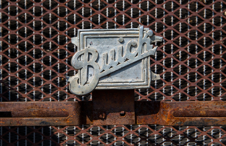 CONCORD, NC - September 22, 2017:  Closeup of a 1929 Buick nameplate on display at the Pennzoil AutoFair classic car show held at Charlotte Motor Speedway.のeditorial素材