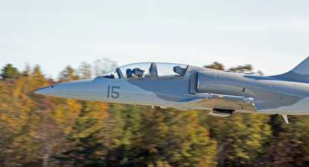 MONROE, NC - NOVEMBER 11, 2017:  An LV-39 Albatros jet trainer performing at the Warbirds Over...