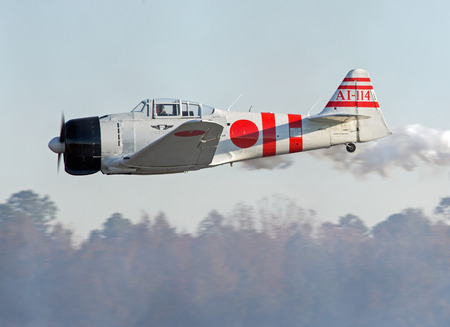 MONROE, NC - NOVEMBER 11, 2017:  Reenactment of the Japanese Attack on Pearl Harbor during Warbirds Over Monroe Air Show in Monroe, NC.のeditorial素材