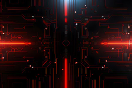 Abstract technology red neon circuit board background. Vector illustration. Futuristic concept. Generative AIの素材