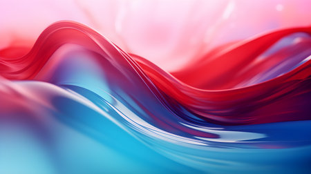 Abstract background with smooth wave liquid lines in red, blue, and pink gradient colors. Generative AIの素材