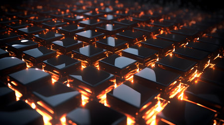 3d rendering of abstract geometric composition with glowing cubes in empty space. Generative AIの素材