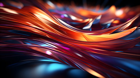 3d rendering of abstract wavy metallic background in orange and blue. Generative AIの素材