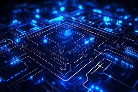 Circuit board futuristic technology background. 3d rendering toned image. Generative AIの素材