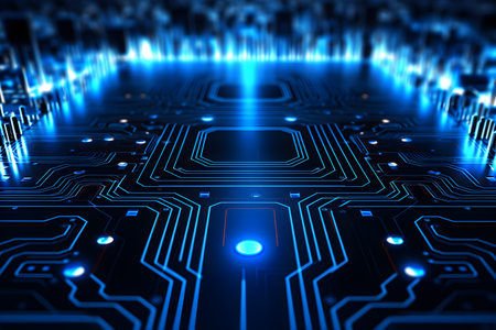 Futuristic blue circuit board abstract background. 3D Rendering. Generative AIの素材