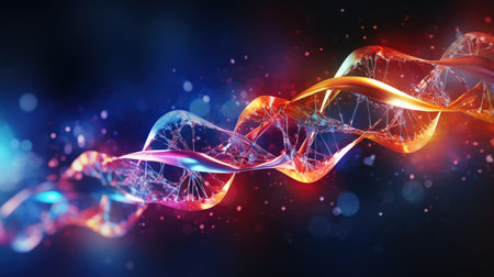 3D illustration of DNA helix structure. Science and medical background. Generative AIの素材