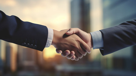 Business people shaking hands, close-up. Partnership and handshake concept. Generative AIの素材