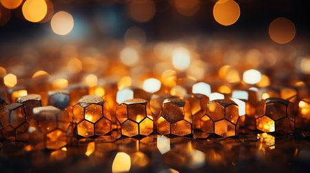 Golden honeycomb background with bokeh defocused lights, shallow depth of field. Generative AIの素材