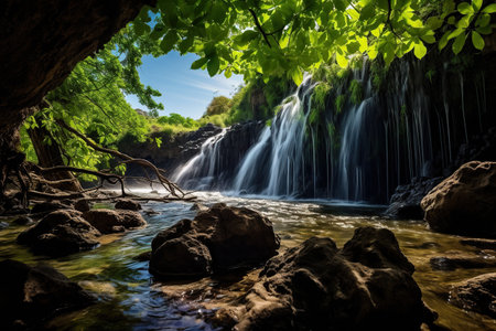 Waterfall in the forest. Beautiful nature scene. Long exposure. Generative AIの素材