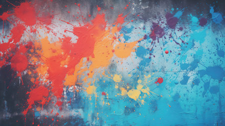 Colorful paint splashes on metal surfaces. Abstract grunge background. Dirty texture. Generative AIの素材