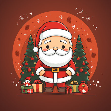Christmas greeting card with Santa Claus and Christmas tree. Vector illustration. Generative AIの素材