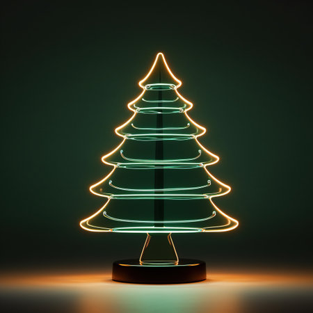 Neon Christmas tree on a dark background. 3D Rendering. Generative AIの素材