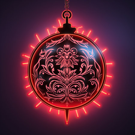 Vintage Christmas ball with floral ornament on a dark background. Vector illustration. Generative AIの素材