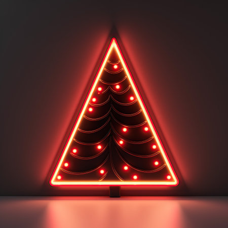 Neon Christmas tree on dark background. 3D illustration. Generative AIの素材