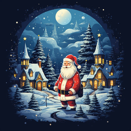 Santa Claus in the background of a winter night. Vector illustration. Generative AIの素材