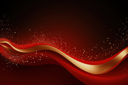 Abstract red background with golden waves and sparkles. Vector illustration. Generative AIの素材