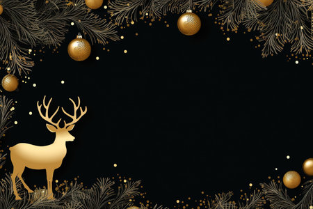 Christmas and New Year background with golden deer and Christmas balls. Vector illustration. Generative AIの素材
